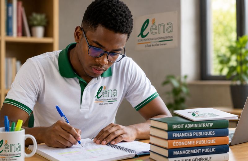 candidat préparant le concours ENA Côte d'Ivoire avec documents de révision – MaCarrierePro
